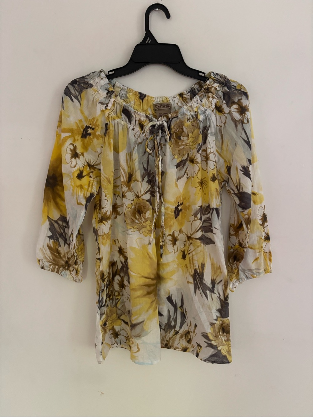 Art and Soul Floral Cotton Peasant Blouse Medium